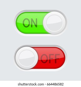 Toggle switch buttons. ON and OFF. Vector 3d illustration