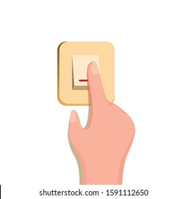 Toggle switch. Hand turning off the light for save electricity in cartoon flat illustration editable vector