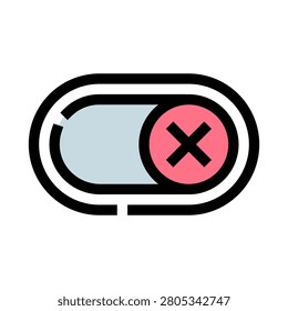 Toggle switch icon depicting an off position, symbolizing deactivation, disabling, or stopping a setting or function with a clear visual interface element