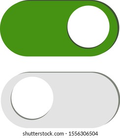 Toggle switch icon, green in on position, grey in off, vector illustration in flat design. template for mobile applications, web design