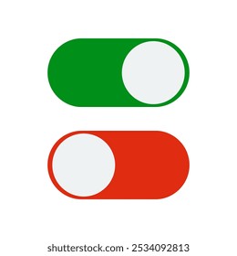 Icono de interruptor de palanca, verde en posición de encendido, rojo en apagado, Ilustración vectorial en diseño plano. Plantilla para aplicaciones móviles, Diseño web