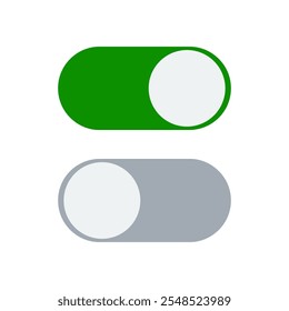 Icono de interruptor de palanca, verde en posición de encendido, gris en apagado, Ilustración vectorial en diseño plano. Plantilla para aplicaciones móviles, Diseño web