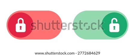 Toggle switch icon with locked and unlocked padlock symbol. Digital web interface element for privacy and security settings. Ui and ux asset for button on and off status control. Vector illustration