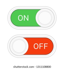 Toggle switch icon, on, off position. Modern selector green, white and red colors. Template for mobile applications, web design. Design elements in flat style for user interface. Vector illustration.