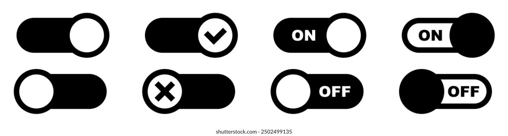 Toggle switch icon set. On, Off button collection.