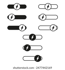 Toggle Switch Icons. Power Symbols Set. Black and White Design. Vector Illustration.