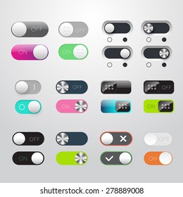 Toggle switch icons set. On and Off position and Check Mark
Flat web design elements. Template for app and website. Vector illustration
