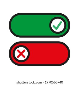 Toggle switch on and off with green and red color. Flat icon vector