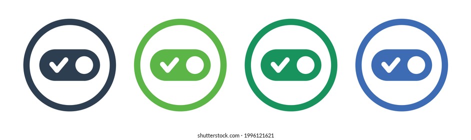 Toggle switch on vector icon, Active position button isolated on white background.