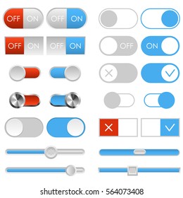 Toggle switch set, light theme. On and Off sliders. Template for app and website. User Interface with vector elements.