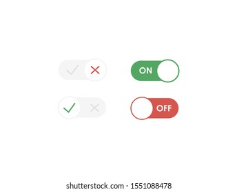 Toggle switch set, On and Off sliders, vector elements