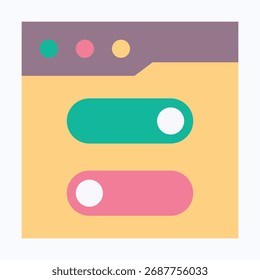 Toggle Switch Settings Icon in Web Frame, Isolated Vector Flat Style Icon. 