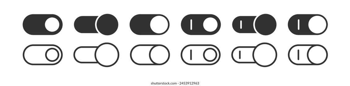 Toggle switch turn on or off icon. Interface power button vector. Web slider panel.