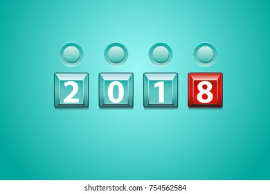 Toggle switch with turn on, off position illustration New Year 2018 concept