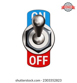 Toggle switch turned ON. Realistic 3D vector illustration isolated on white background