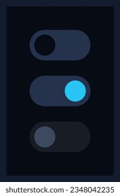 Toggle switch UI elements kit. Turn off and on isolated vector components. Flat navigation menus and interface buttons template. Dark theme web design widget collection for mobile application