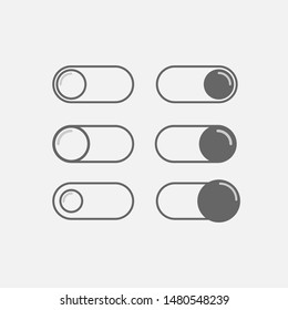 Toggle switch vector icon with gray color, On and Off position simple icons, modern minimal flat design style.