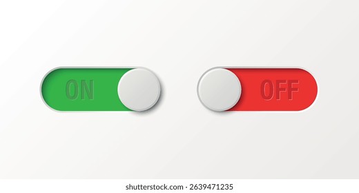 Toggle Switch Vector Set. Realistic Toggle Switch Vector Illustration. On Off Button, Modern Toggle Switch for User Interface, App, Web, Settings, Technology. UI Element, Control Panel