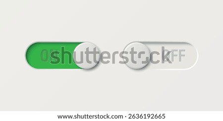 Toggle Switch Vector Set. Realistic Toggle Switch Vector Illustration. On Off Button, Modern Toggle Switch for User Interface, App, Web, Settings, Technology. UI Element, Control Panel
