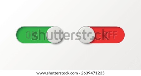 Toggle Switch Vector Set. Realistic Toggle Switch Vector Illustration. On Off Button, Modern Toggle Switch for User Interface, App, Web, Settings, Technology. UI Element, Control Panel