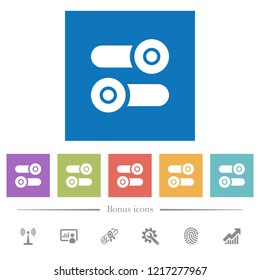 Toggle switches flat white icons in square backgrounds. 6 bonus icons included.