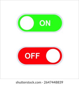 Alterne os interruptores com as posições LIGADO e DESLIGADO em diferentes combinações de cores. Elementos da interface do usuário para design de aplicativo e Web. Componentes de IU digital de estilo plano.