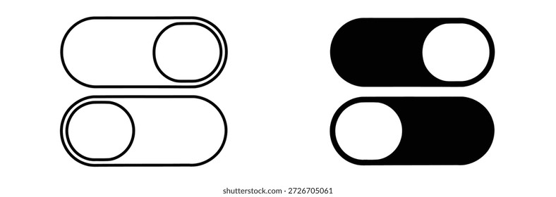 Schaltet die Ein- und Ausschaltpositionen ein und aus, Sammlung von Ein- und Ausschaltsymbolen. Umschaltsymbol umschalten.Ein- und Aus-Umschaltsymbole. Umschalttasten EIN AUS. Öffnen und schließen Sie ui-Symbole. 