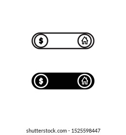 Toggle vector icon.  Switch on and off.  Turn on bar. Touch panel element. Enable and disable concept. Swipe. Money. House. Investment. Real estate symbol. Flat simple line graphic illustration.