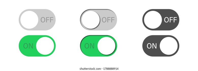 toggle vector switch slider button. on off. mobile phone ui interface turn power. control web bar. active green inactive grey isolated on white background. shutdown indicator. navigation panel set