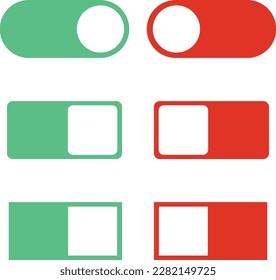 Toggle vector switch slider button. on off. mobile phone ui interface turn power. control web bar. active green inactive red isolated on white background. shutdown indicator. navigation panel set