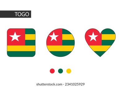 Togo 3 Formen (Quadrat, Kreis, Herz) mit Stadtflagge. Einzeln auf weißem Hintergrund.