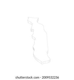 Togo - Mapa de silueta de contorno delgado 3D negro de la zona del país. Ilustración vectorial plana simple