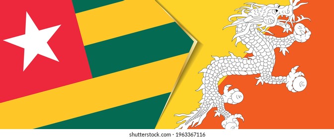 Togo and Bhutan flags, two vector flags symbol of relationship or confrontation.