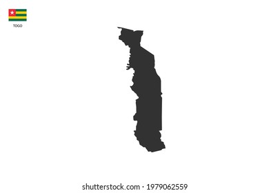 Togo black shadow map isolated on white background with Togo icon flag on the left corner.