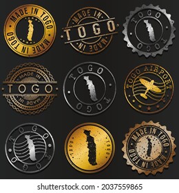 Togo Business Metal Stamps. Gold Made In Product Seal. National Logo Icon. Symbol Design Insignia Country.