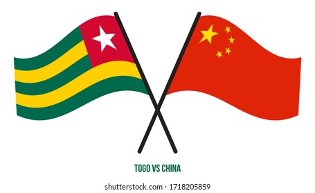 Togo and China Flags Crossed And Waving Flat Style. Official Proportion. Correct Colors.