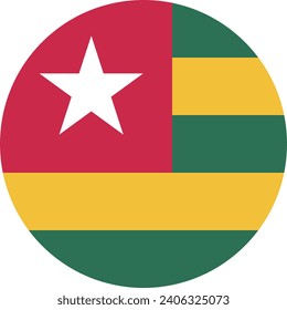 Togo circle flag. Button flag icon. Standard color. Circle icon flag. Computer illustration. Digital illustration. Vector illustration.