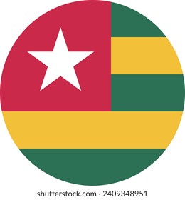 Togo circle flag. Button flag icon. Standard color. Circle icon flag. Computer illustration. Digital illustration. Vector illustration.
