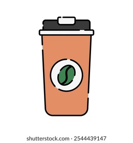 To-go coffee cup Icon Illustration with bright colour palette in flat design style Ideal for cafe branding, menus, and coffee-themed designs.