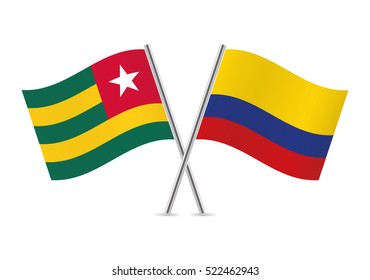 Togo and Colombia flags. Vector illustration.