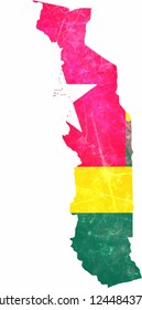  Togo contour flag colors map with cracks and scrapes. Vector illustration