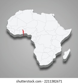 Togo country location within Africa. 3d isometric map