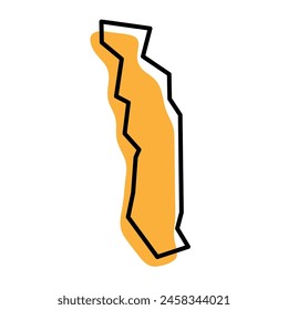 Togo country simplified map. Orange silhouette with thick black sharp contour outline isolated on white background. Simple vector icon