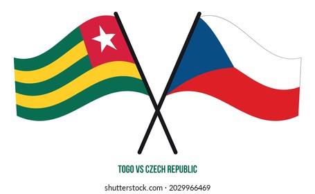 Togo and Czech Republic Flags Crossed And Waving Flat Style. Official Proportion. Correct Colors.