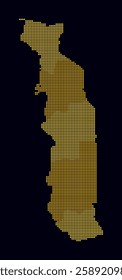 Togo dotted map. Digital style map of the country on a dark background. Togo shape with square dots. Colored dots style. Small size squares. Amazing vector illustration.