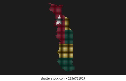 Togo dotted map flag with grunge texture in mosaic dot style. Abstract pixel vector illustration of a country map with halftone effect for infographic. 