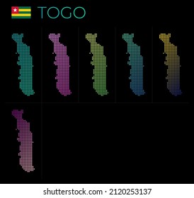 Togo dotted map set. Map of Togo in dotted style. Borders of the country filled with beautiful smooth gradient circles. Neat vector illustration.
