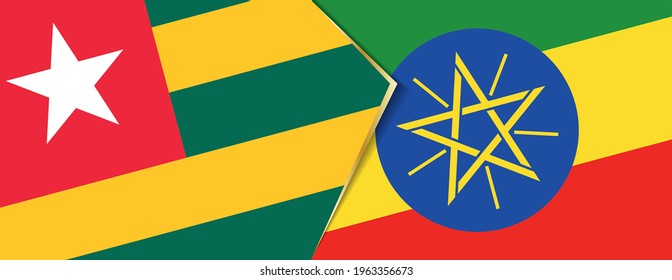 Togo and Ethiopia flags, two vector flags symbol of relationship or confrontation.