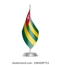 Togo flag - 3D mini flag hanging on desktop flagpole. Usable for summit or conference presentaiton. Vector illustration with shading.