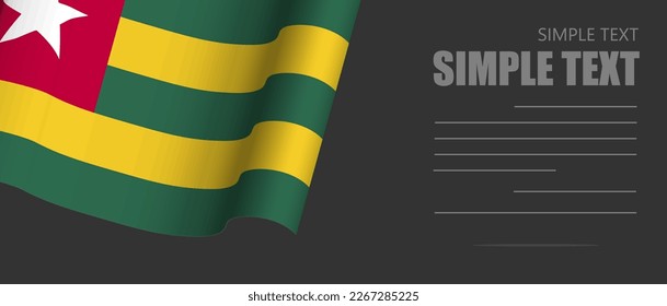 Togo flag banner rectangle background,Togo dark mode black tone wallpaper,website banner Togo black and white tone with grey text.